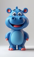 Wall Mural - A blue cartoon hippo with a big smile on its face