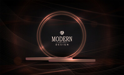 Wall Mural - Composition with a round sparkling frame, podium and wavy mesh pattern.