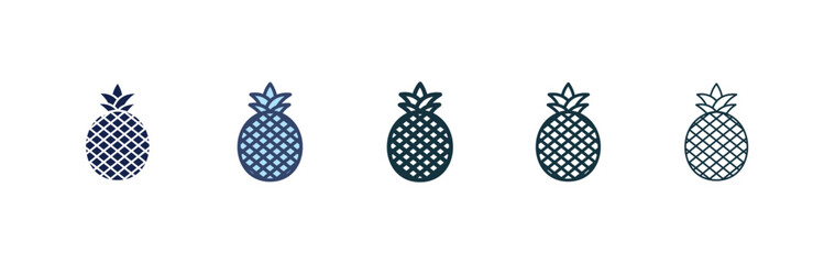 Wall Mural - Pineapple icon set. ananas fruit vector symbol in black filled and outlined style.