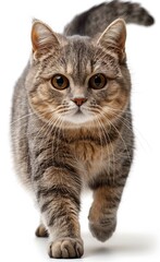 Wall Mural - Exotic Shorthair cat with a long tail is walking on a grey surface