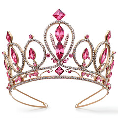 Wall Mural - princess crown, royal crown, pink crystal princess crown, rhinestone diamond queen crown on white background 