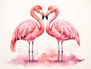 Wall Mural - Couple pink flamingo with love for valentine's day vector illustration