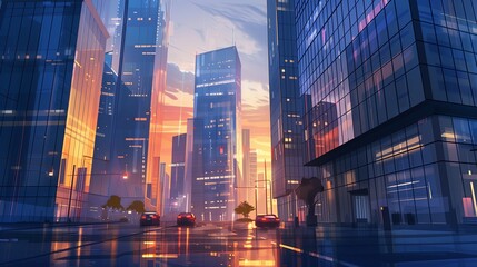 Wall Mural - Futuristic cityscape with skyscrapers and neon lights. Perfect for urban and sci fi themes, capturing the vibrant and modern feel of a metropolis.