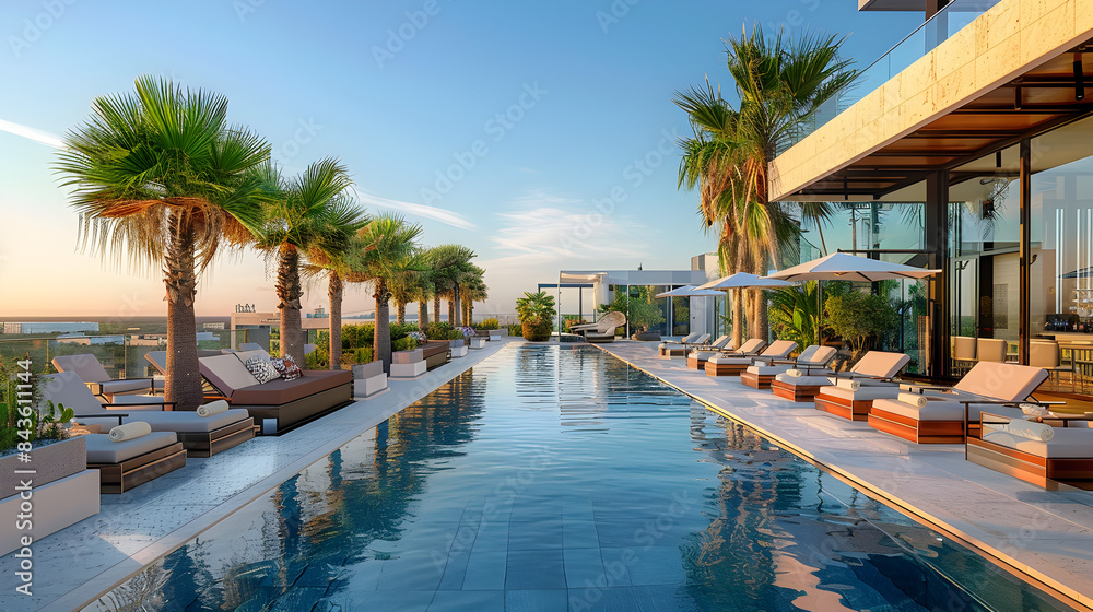 Poolside Rooftop Terrace: infinity pool, sun loungers, shaded cabanas ...