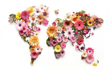 Wall Mural - Flower Collage world map flower pattern plant.