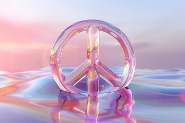 Sticker - Cheerful Peace Symbol in Fluid Rainbow Landscape with Mid-Century Modern Aesthetic