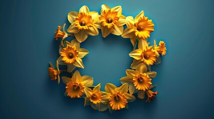 Wall Mural - Delicate Daffodil Wreath with Vibrant Yellow Flowers in Serene Spring Atmosphere