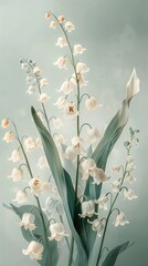 Wall Mural - Delicate Watercolor Lily of the Valley with Soft Pastel Tones and Vibrant Ethereal Botanical