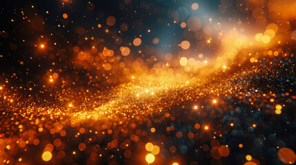 Poster - An abstract yellow wave background with glowing particles and lines. Futuristic waves