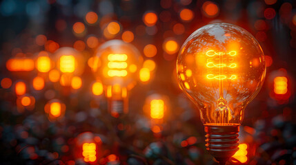 Poster - Decorative antique edison style filament light bulbs glowing in the dark