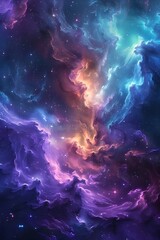 Wall Mural - Majestic Cosmic Nebula with Swirling Clouds of Vibrant Colors and Bursts of Luminous Energy,Ethereal Celestial Composition