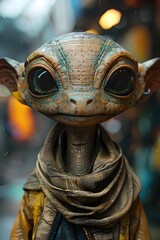 Wall Mural - Otherworldly Alien with Captivating Bulging Eyes in a Desolate Futuristic Cityscape