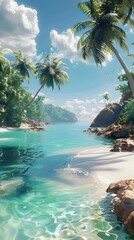 Wall Mural - Tranquil Tropical Island Oasis with Swaying Palms and Pristine Turquoise Waters