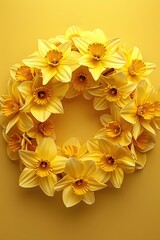 Wall Mural - Whimsical Daffodil Wreath with Crisp Botanical and Vivid Colors in a Cinematic 3D Render