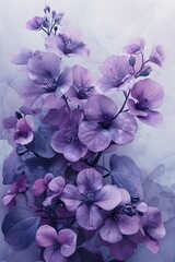 Wall Mural - Whimsical Watercolor Heliotrope Bouquet with Lush Purple Flowers and Expressive Brushwork