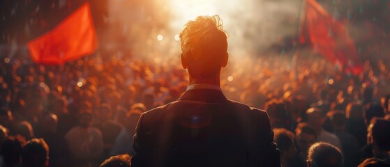 Wall Mural - A political leader addressing a crowd with determined gestures, 8k uhd