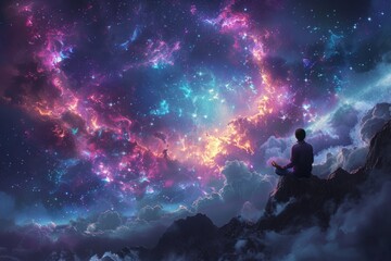 Poster - beautiful landscape with stars and clouds