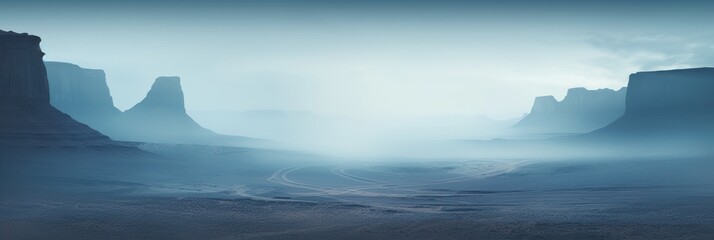 Sticker - Foggy panoramic view of landscape of American’s Wild West with desert sandstones.