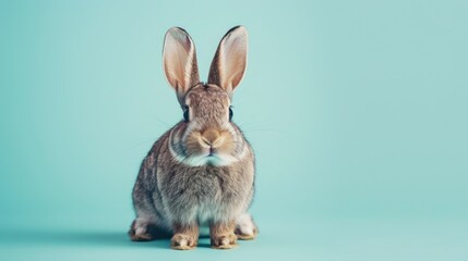 Wall Mural - Adorable rabbit on pastel blue backdrop