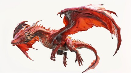 Wall Mural - Powerful dragon flying in sky isolated on white background.