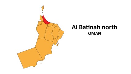 Sticker - Ai Batinah north Map in Oman. Vector Map of Oman. Regions map of Oman.