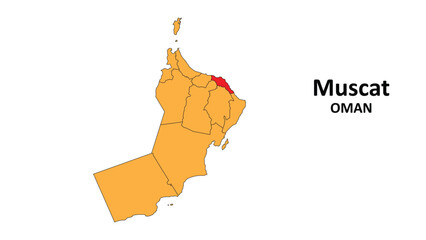 Poster - Muscat Map in Oman. Vector Map of Oman. Regions map of Oman.