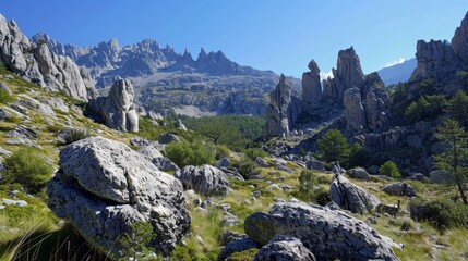 Wall Mural - a valley of stone spires their pointed tops giving the impression of a kingdom of stone giants.