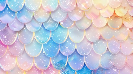 Wall Mural - Abstract background with soft prismatic iridescent rainbow gradient colors mermaid scale pattern theme for girl party