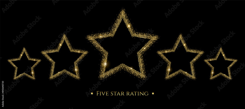 Five gold stars rating with glitter. Vector illustration frame star on ...