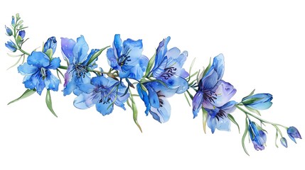 Wall Mural - Beautiful watercolor illustration of a blue delphinium floral arrangement, perfect for designs, invitations, and nature-inspired projects.