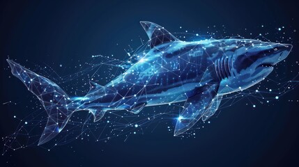 Sticker - A shark is shown in a blue and white color scheme. The shark is surrounded by a starry background, giving the image a sense of depth and movement