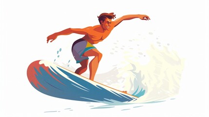 Wall Mural - Vector illustration of a surfer surfing with high tide with water splashes