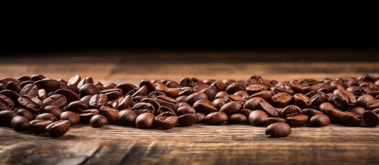 Poster - coffee beans on old wooden background copy space