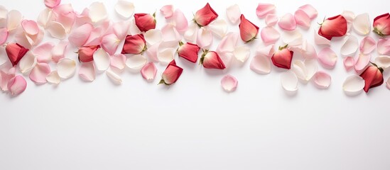 Poster - A beautiful copy space image of a rose and rose petal frame displayed against a white background