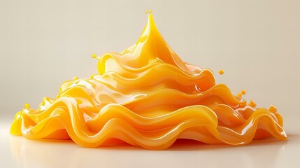 Abstract splash of bright yellow liquid creating a vibrant wave pattern against a soft beige background.