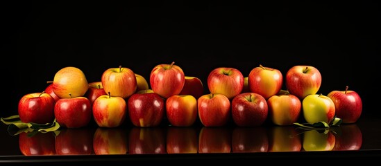 Poster - Fruit apples on a black background with place for text Harvest Food photo. copy space available