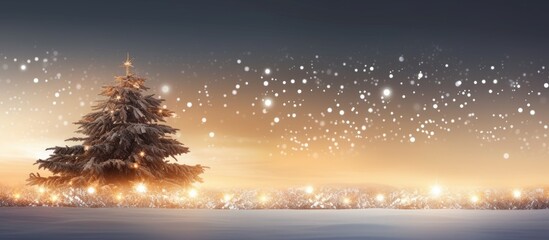 Wall Mural - Christmas background with xmas tree and sparkle bokeh lights on wooden canvas background Merry christmas card Winter holiday theme Happy New Year Space for text Happy Holidays. copy space available