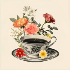 Sticker - Coffee flower saucer nature.