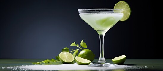 Aufkleber - Egg Gin Fizz Cocktail with Lime Garnish Making Gin Fizz Drink with ingredients copy space
