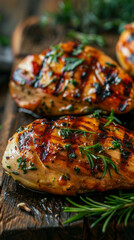 Canvas Print - Three pieces of grilled chicken with herbs on top