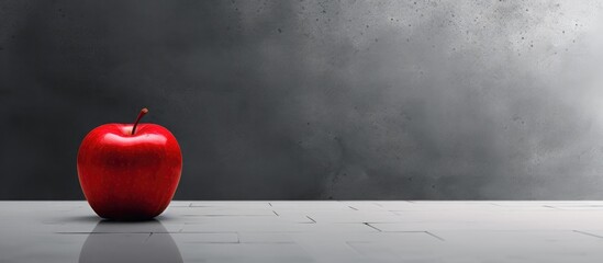 Poster - A red apple is placed on a background of the same color creating a cohesive concept and providing ample copy space