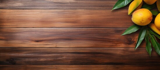 Poster - Flat lay composition with mango on wooden background Space for text. copy space available