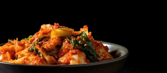 Poster - Close up Korean food Kimchi cabbage in a bowl. copy space available