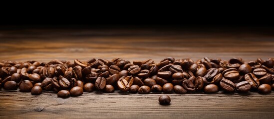 Poster - coffee beans on old wooden background copy space