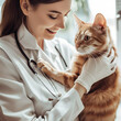 © JoanVtGarcia - Mujer veterinaria sosteniendo un gato en clínica lugar de trabajo