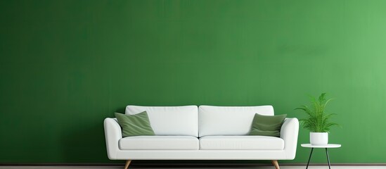 Sticker - Cozy white sofa near green wall. copy space available