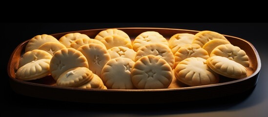 Poster - Christmas butter cookies with brown sugar Moon Shape in big tray together. copy space available