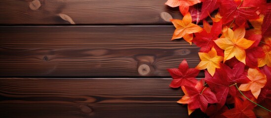 Poster - Transnistria flag on autumn wooden background with leaves and good place for your text. copy space available