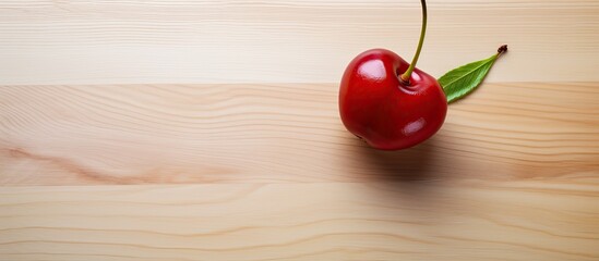 Poster - cherry on light wooden background with copy space plan view