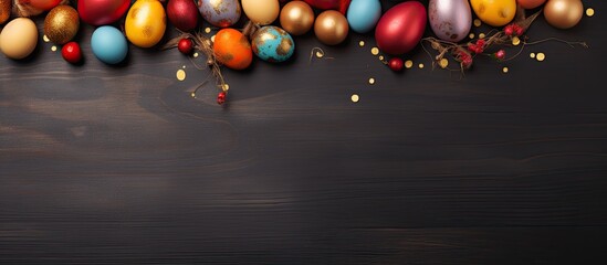 Aufkleber - Easter background with golden and colored eggs Happy easter background top view High quality photo. copy space available